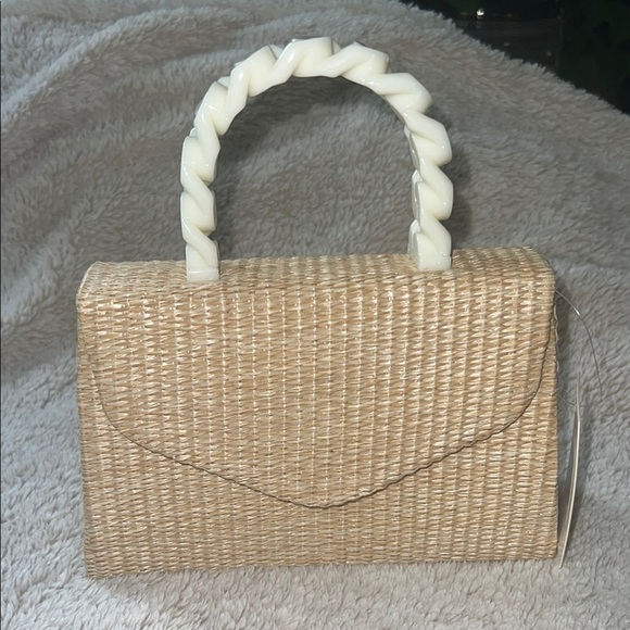 d’margeaux New York Tan and Cream Mini Bag Purse with Basket-Weave Design - Picture 4 of 15